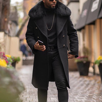 Modne męskie płaszcze jesienno-zimowa brytyjska wielkoformatowa Streetwear płaszcz płaszcz z kołnierzem z futra męski wełniany płaszcz znosić sweter 2
